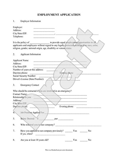 Sample Employment Application Form Template