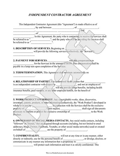 Sample Independent Contractor Agreement Form Template