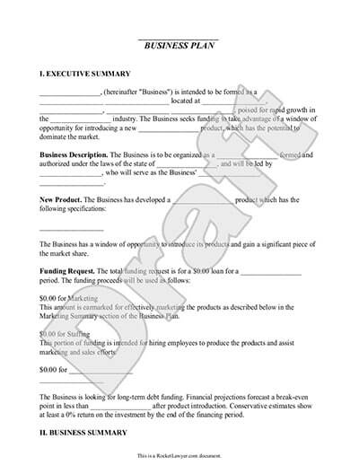 legal form in business plan