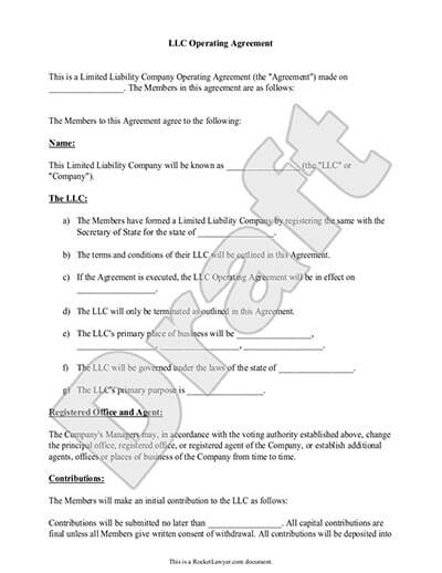 LLC Operating Agreement Template  Free Forms for Starting an LLC