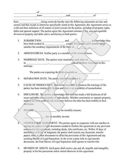 marriage separation agreement