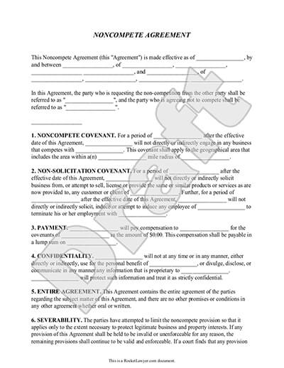 Noncompete Agreement Form  Noncompete Clause  Rocket Lawyer